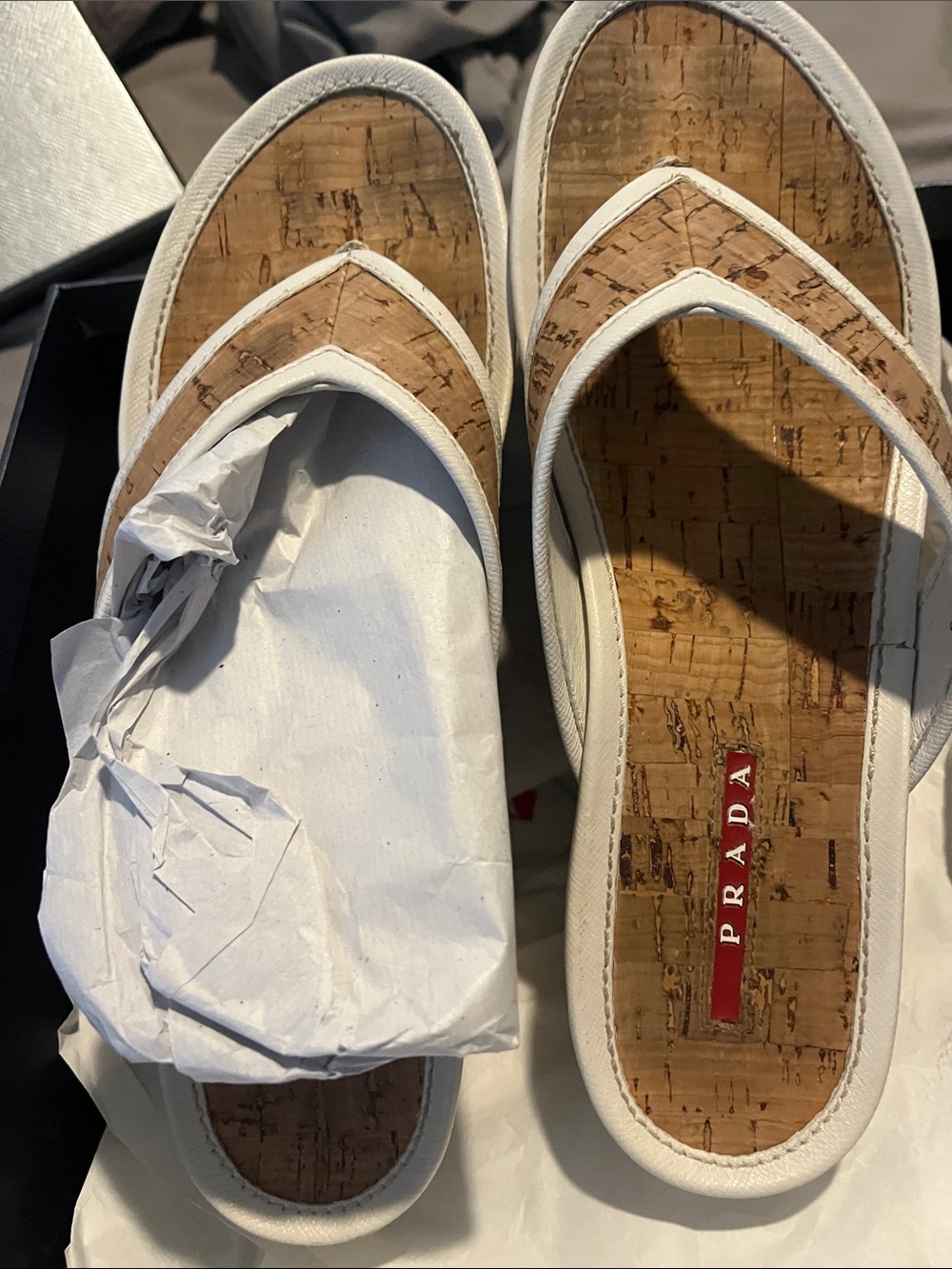 Prada White and Cork Women's Slide Sandals